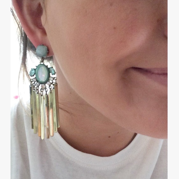 Opal Statement Earrings Golden Fringe Earrings - Picture 4 of 8